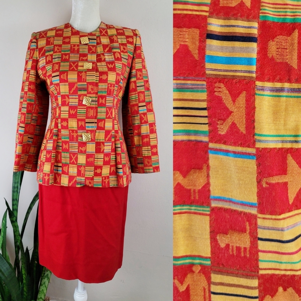 🎉HP VTG 80s Givenchy Couture Kente Skirt Suit